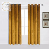 2 Pieces Plain Dyed Velvet Eyelet Curtains-Golden